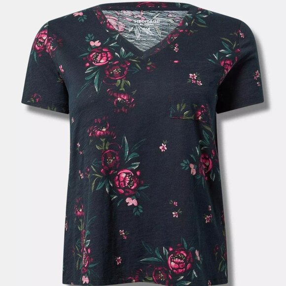 ❤️NWT VINTAGE TORRID TEE - FLORAL PRINT POCKET TEE - SOFT COTTON - PLUS SIZE - Picture 8 of 14